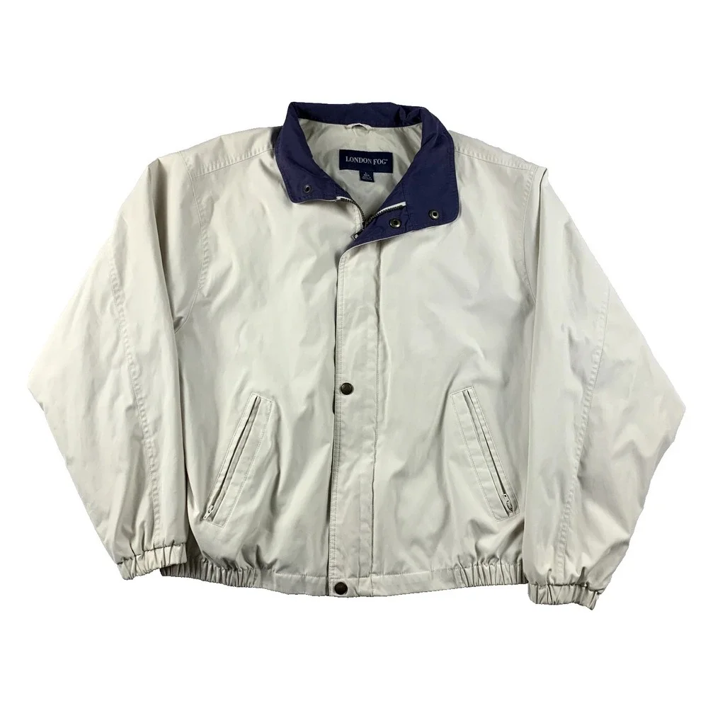 London Fog Windbreaker Jacket Mens Large Beige Lightweight Bomber 90s‎ Vintage